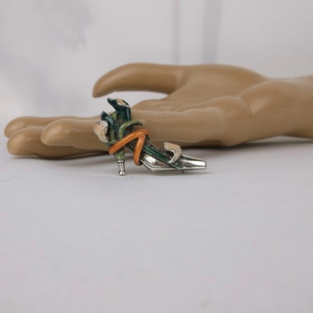 Vintage Kenneth Jay Lane Sterling Silver Heel Brooch - Picture 2 of 7